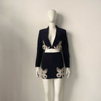 Pink Butterfly Embellished Crop Top & Mini Skirt Set H6019