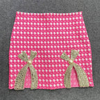 Pink Checkered Crop Top & Skirt Set H5913