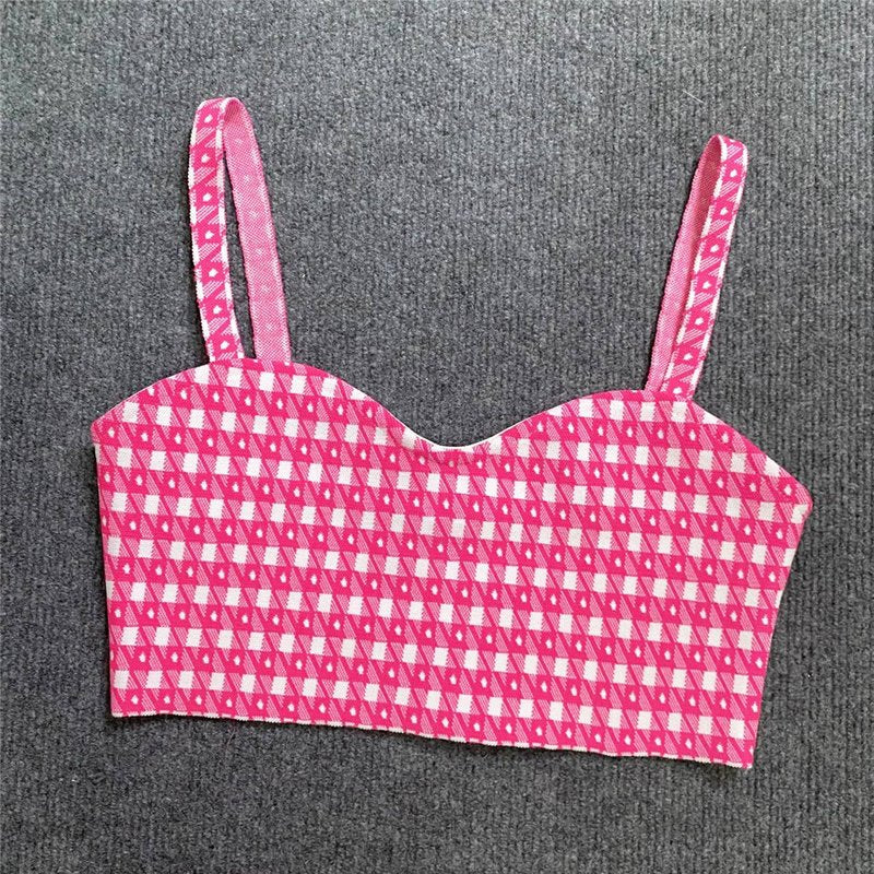 Pink Checkered Crop Top & Skirt Set H5913