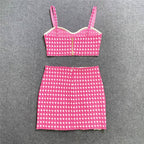 Pink Checkered Crop Top & Skirt Set H5913