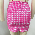 Pink Checkered Crop Top & Skirt Set H5913