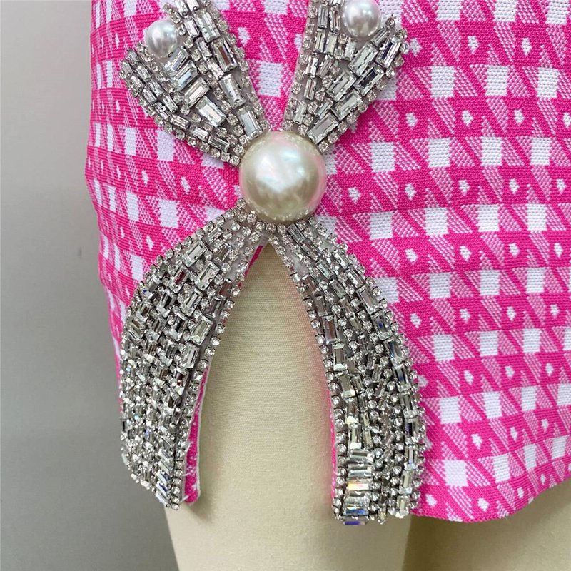 Pink Checkered Crop Top & Skirt Set H5913