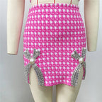 Pink Checkered Crop Top & Skirt Set H5913