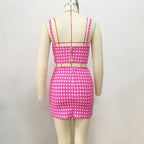 Pink Checkered Crop Top & Skirt Set H5913