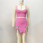 Pink Checkered Crop Top & Skirt Set H5913