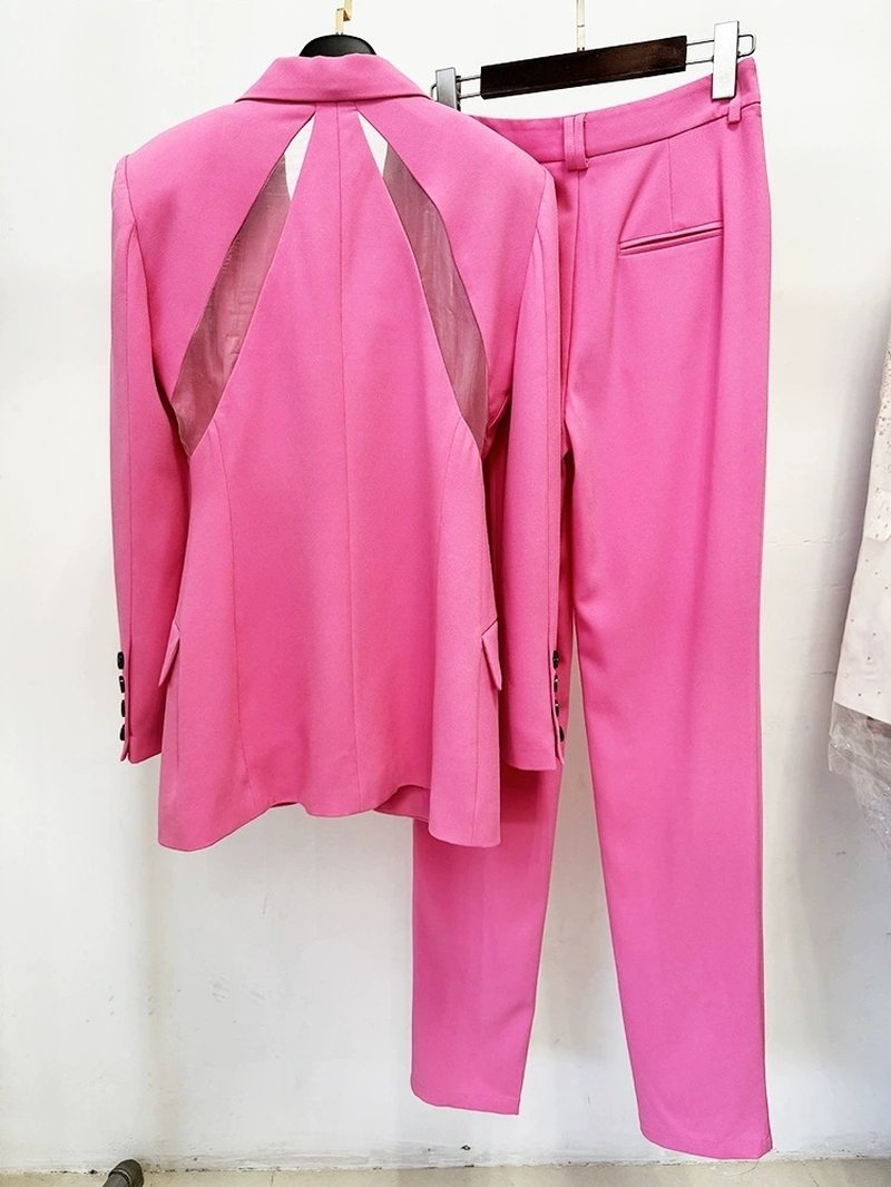 Pink Cutout Blazer Suit Set H6374