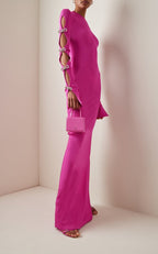 Pink Cutout Bow Sleeve Maxi Dress H5713