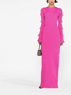 Pink Cutout Bow Sleeve Maxi Dress H5713