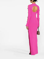 Pink Cutout Bow Sleeve Maxi Dress H5713