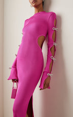 Pink Cutout Bow Sleeve Maxi Dress H5713