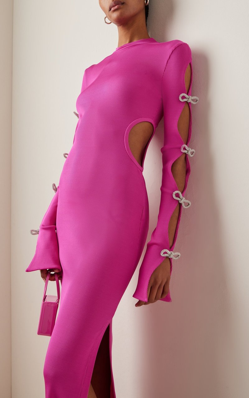 Pink Cutout Bow Sleeve Maxi Dress H5713