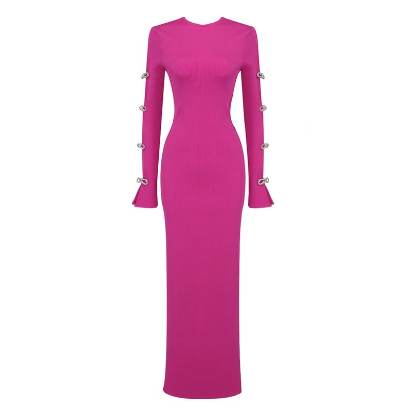 Pink Cutout Bow Sleeve Maxi Dress H5713