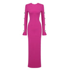 Pink Cutout Bow Sleeve Maxi Dress H5713