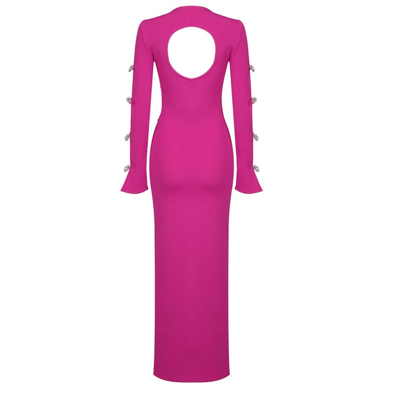 Pink Cutout Bow Sleeve Maxi Dress H5713