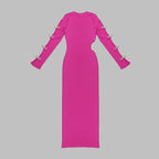 Pink Cutout Bow Sleeve Maxi Dress H5713