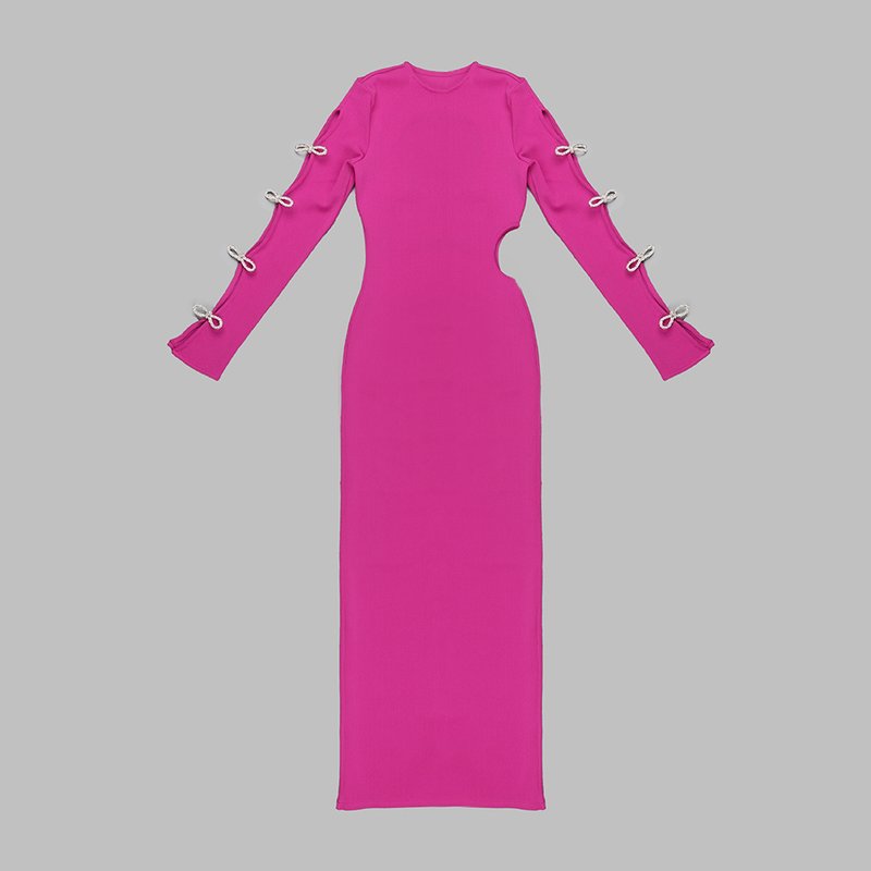 Pink Cutout Bow Sleeve Maxi Dress H5713