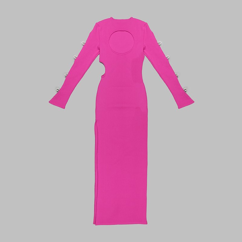 Pink Cutout Bow Sleeve Maxi Dress H5713