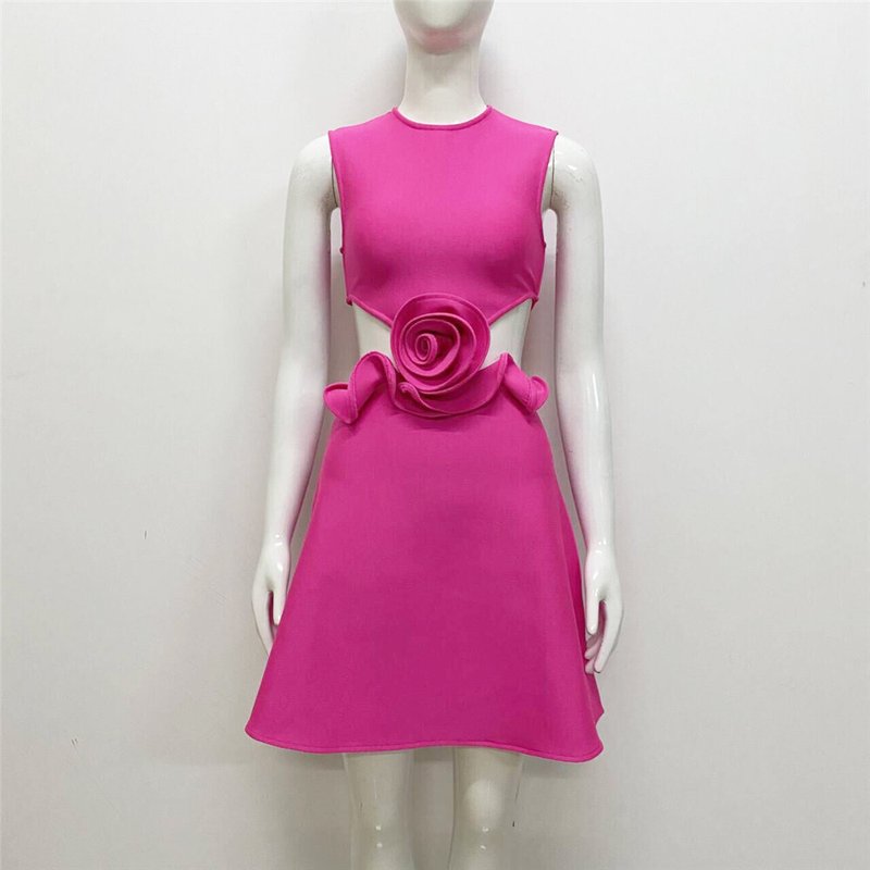 Pink Cutout Rose Detail Mini Dress H6155