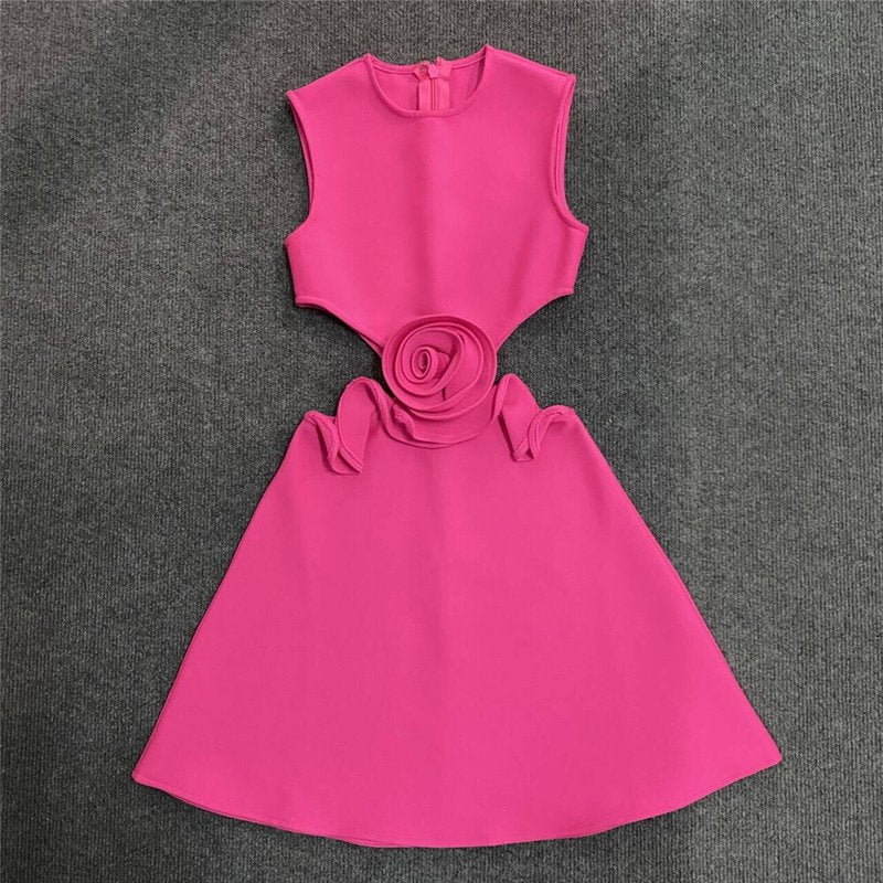 Pink Cutout Rose Detail Mini Dress H6155