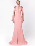 Pink Embellished Cape Sleeve Gown H6996