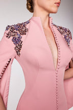 Pink Embellished Cape Sleeve Gown H6996