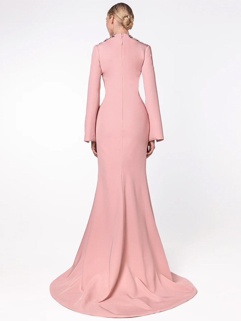 Pink Embellished Cape Sleeve Gown H6996