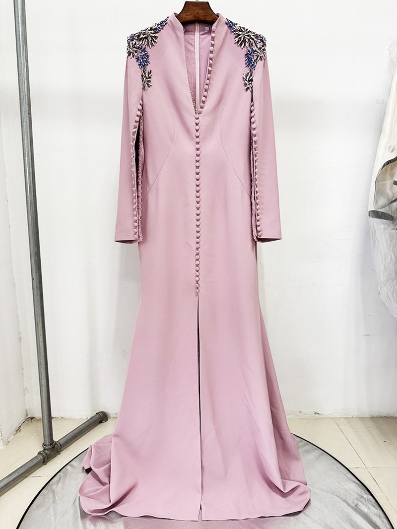 Pink Embellished Cape Sleeve Gown H6996