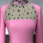 Pink Embellished Long Sleeve Midi Dress H6404