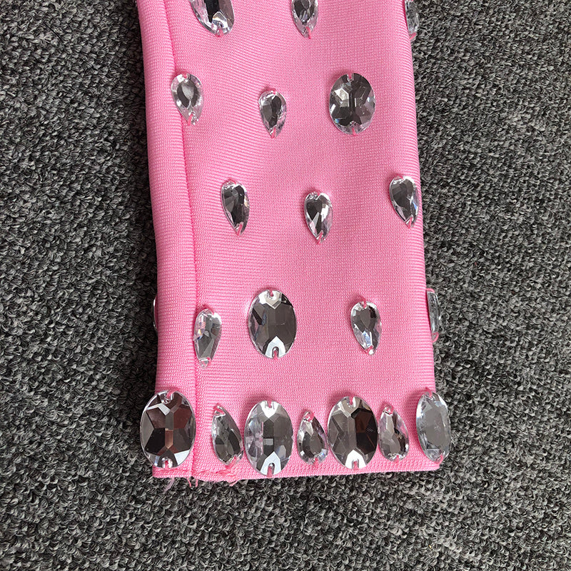 Pink Embellished Long Sleeve Midi Dress H6404