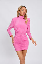 Pink Embellished Ruched Mini Dress H6715