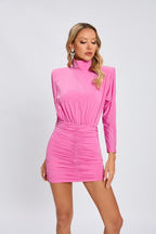 Pink Embellished Ruched Mini Dress H6715