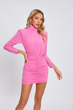 Pink Embellished Ruched Mini Dress H6715