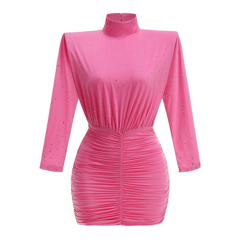 Pink Embellished Ruched Mini Dress H6715