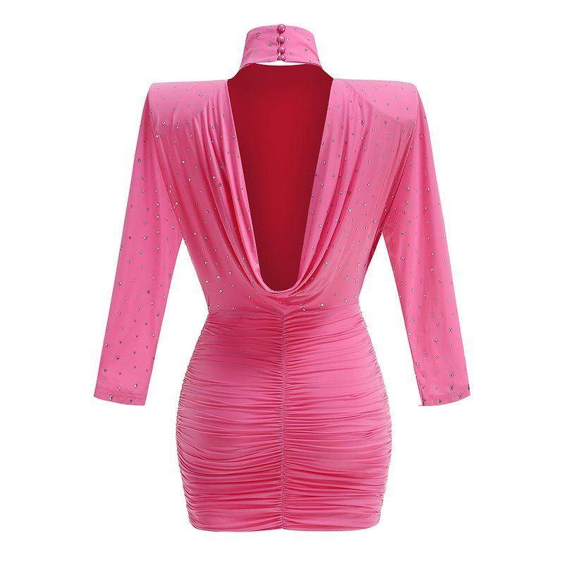 Pink Embellished Ruched Mini Dress H6715