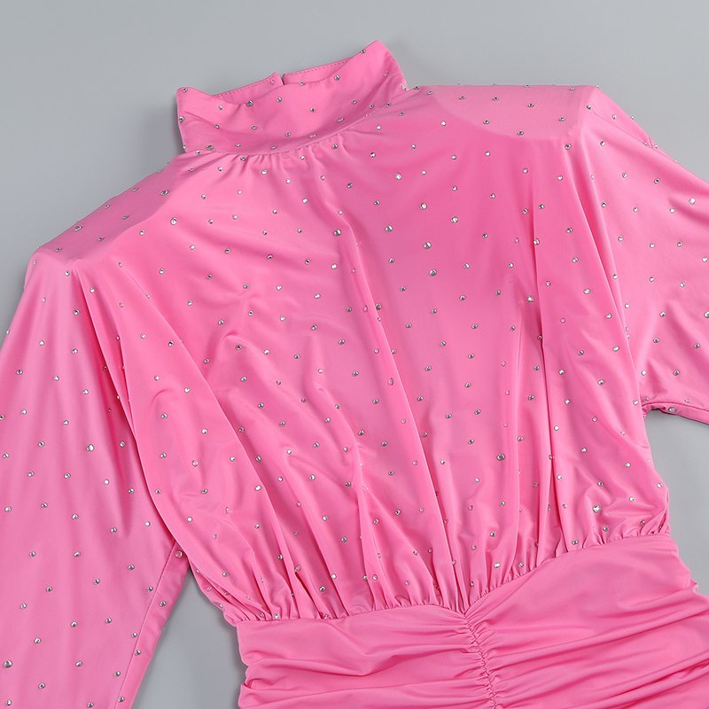 Pink Embellished Ruched Mini Dress H6715