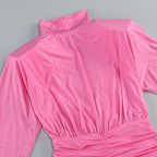 Pink Embellished Ruched Mini Dress H6715