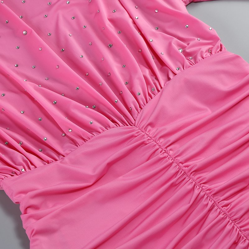 Pink Embellished Ruched Mini Dress H6715