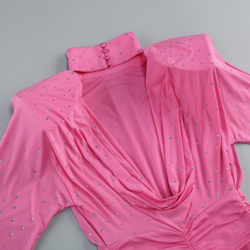 Pink Embellished Ruched Mini Dress H6715