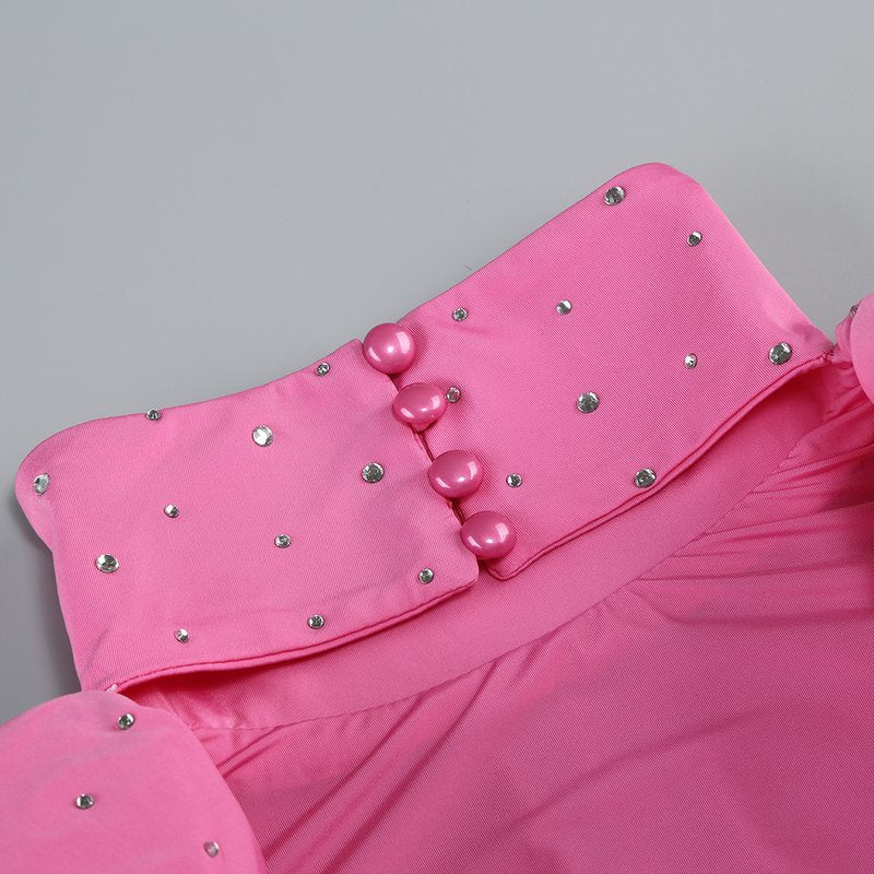 Pink Embellished Ruched Mini Dress H6715