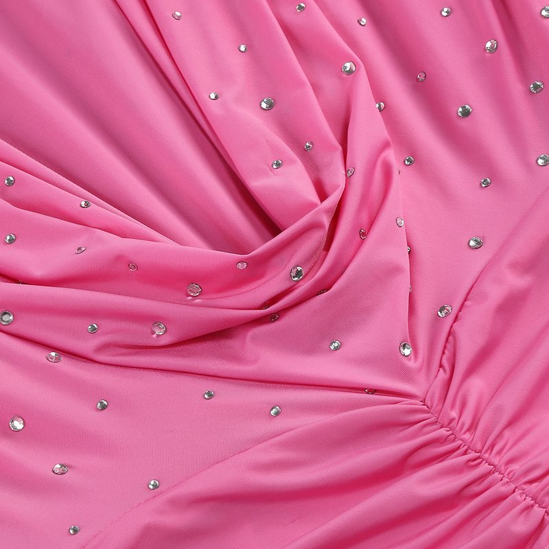 Pink Embellished Ruched Mini Dress H6715