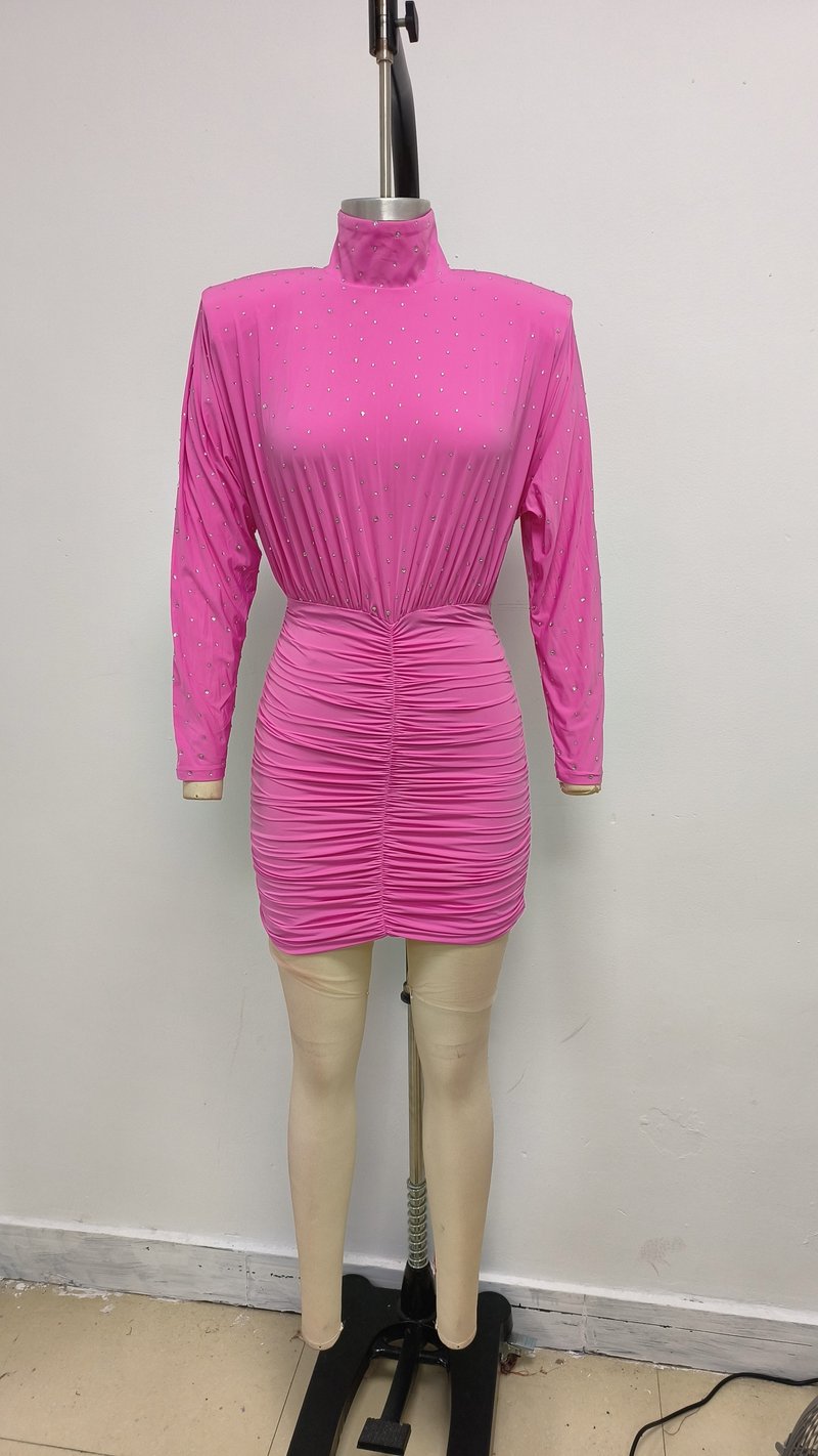 Pink Embellished Ruched Mini Dress H6715