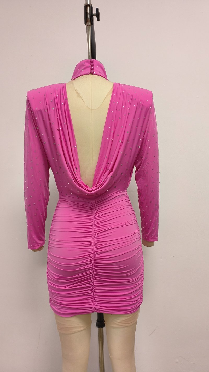 Pink Embellished Ruched Mini Dress H6715