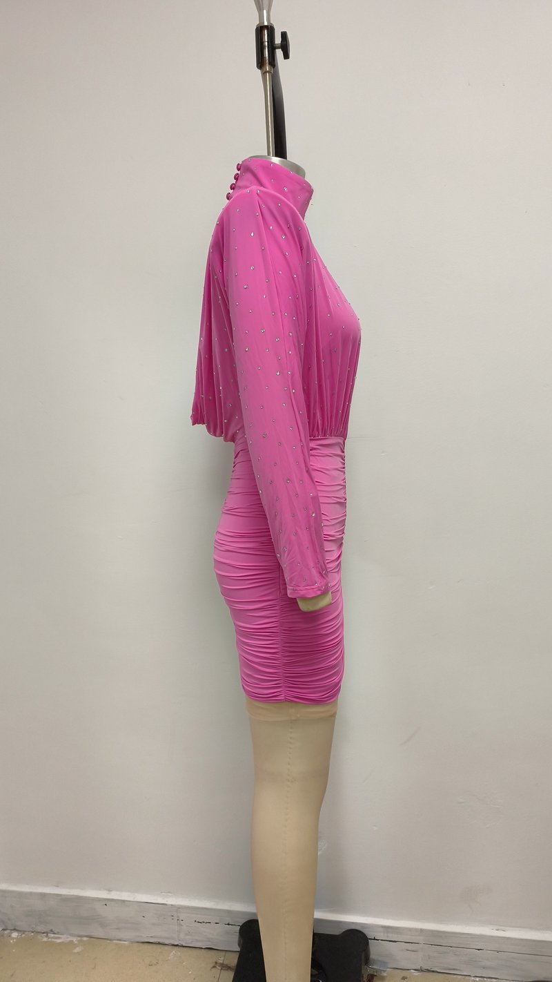 Pink Embellished Ruched Mini Dress H6715