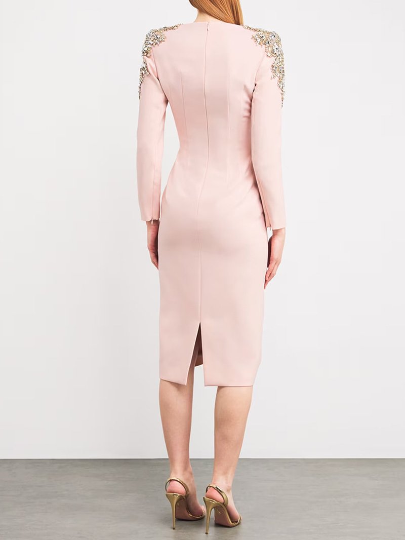 Pink Embellished Shoulder Midi Dress H6744