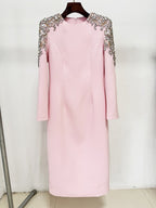 Pink Embellished Shoulder Midi Dress H6744