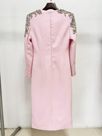 Pink Embellished Shoulder Midi Dress H6744