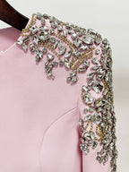 Pink Embellished Shoulder Midi Dress H6744