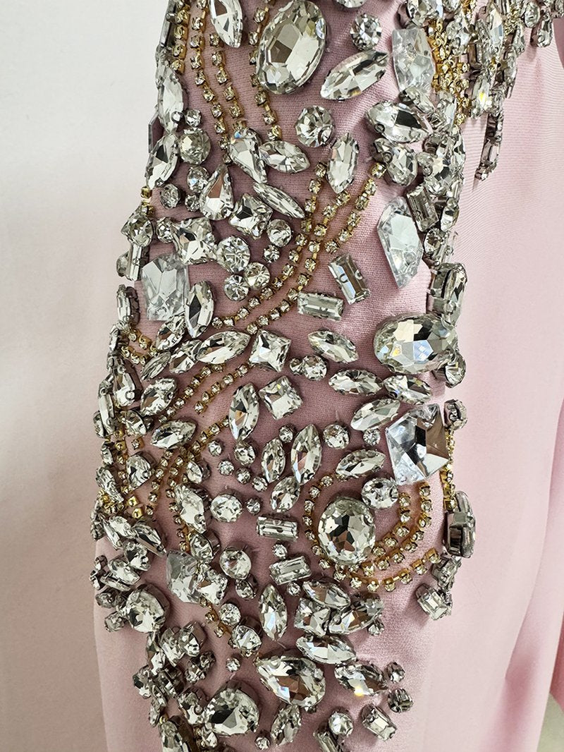 Pink Embellished Shoulder Midi Dress H6744