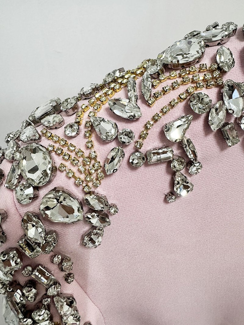 Pink Embellished Shoulder Midi Dress H6744
