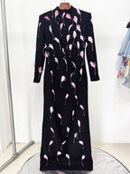 Pink Feather Embellished Black Maxi Dress H6771